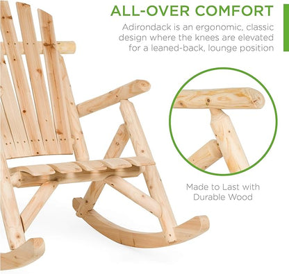 Best Choice Products Wooden Rocking Chair Outdoor Wood Rocker Adirondack Lounger Accent Furniture for Yard, Patio, Garden w/Natural Finish