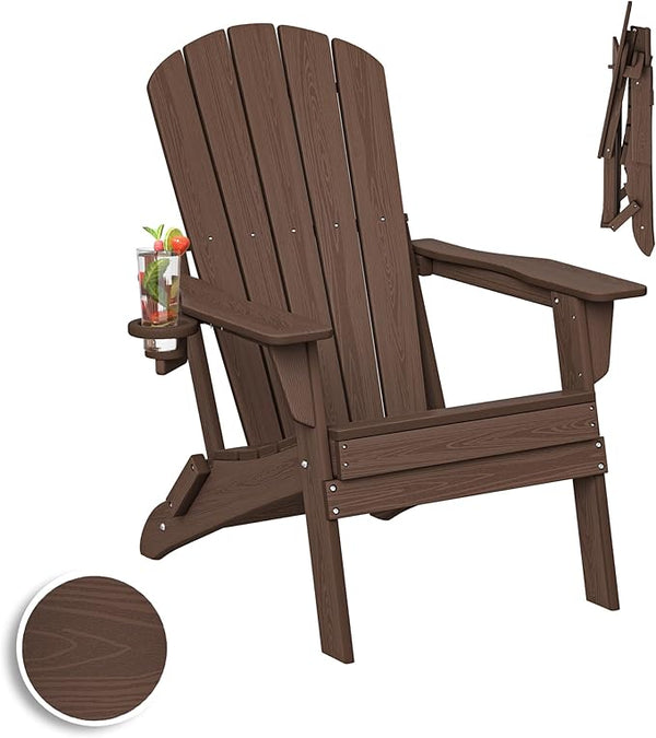 Plawdlik Folding Adirondack Chair, SGS Tested, Wooden Textured with Cup Holder - Photo 1