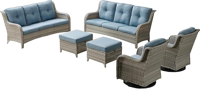 Rilyson Patio Furniture Swivel Chairs Set - 6 PC Wicker Rattan Outdoor Sectional Conversation Sets with 2 Rocking Chair - Photo 1