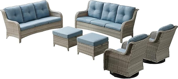Rilyson Patio Furniture Swivel Chairs Set - 6 PC Wicker Rattan Outdoor Sectional Conversation Sets with 2 Rocking Chair - Photo 1