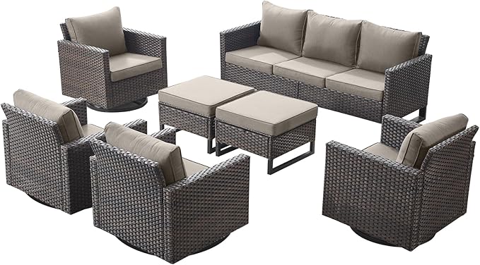 Rilyson Wicker Outdoor Patio Furniture Set - 7 Piece Patio Conversation Set with 4 Swivel Rocker Chairs - Photo 8