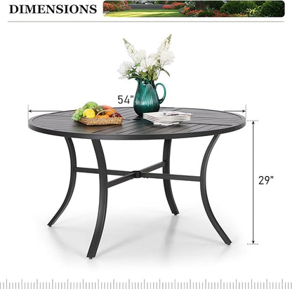 HERA'S HOUSE 54" Outdoor Patio Round Dining Table with Umbrella Hole, Metal Steel Frame for Backyard Lawn Balcony Deck, Black