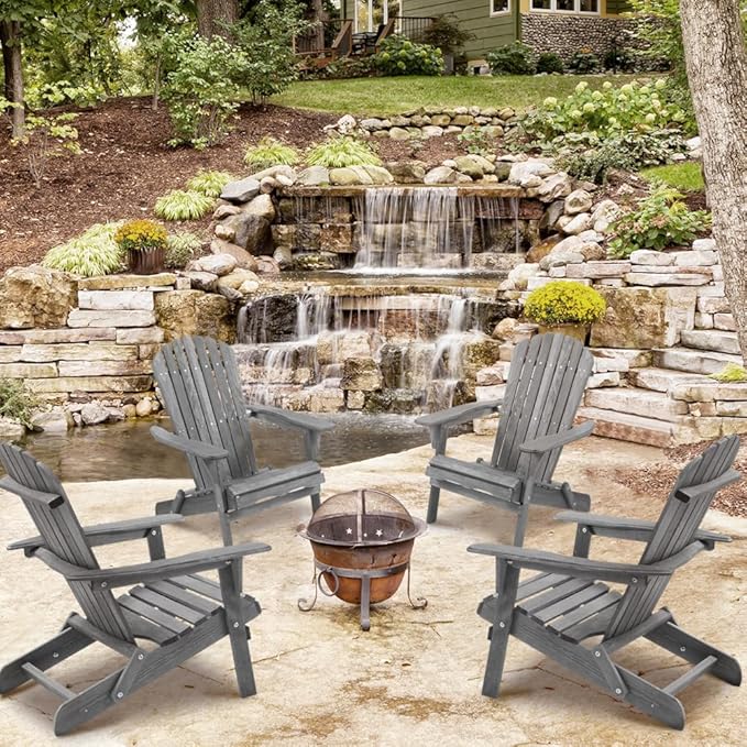 Solid Cedar Wood Folding Adirondack Chair Set of 2 – Outdoor Lounge Patio Chairs for Garden, Lawn, Backyard, Deck – Durable & Comfortable (Adirondack Chair Set of 2)