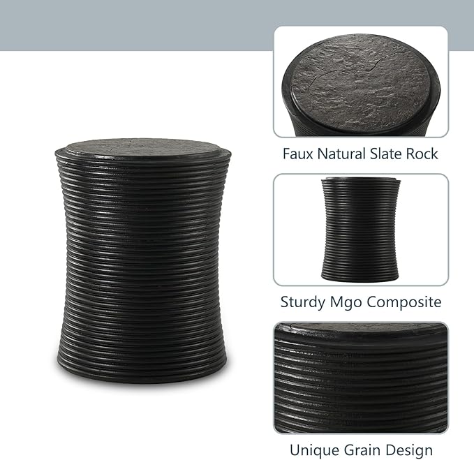 COSIEST Set of 2 Outdoor Side Table Black, Round MgO Concrete Side Table - Photo 4