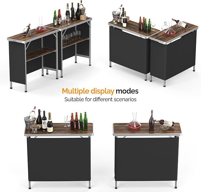 VINGLI 39" Portable Bar Table, Mobile Bar Table for Events, Party, Camping, Picnic, Tradeshow, Outdoor & Indoor with Black Skirt Carry Bag（Natural）