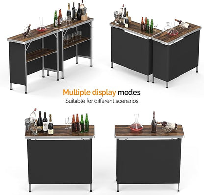 VINGLI 39" Portable Bar Table, Mobile Bar Table for Events, Party, Camping, Picnic, Tradeshow, Outdoor & Indoor with Black Skirt Carry Bag（Natural）