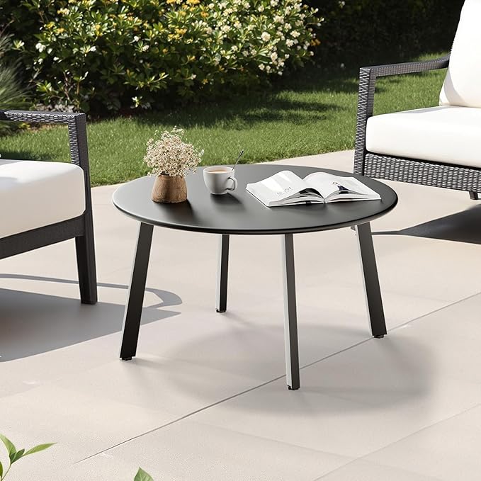27.5inch Patio Coffee Table - Outdoor Side Table, Metal Steel Round Tables, Coffee Bistro Tables, Patio End Table, Portable Coffee Bistro Table for Deck Porch Yard