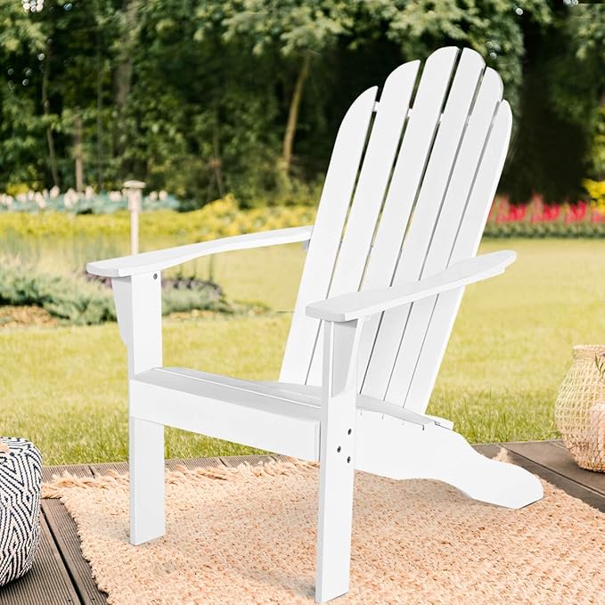 RELAX4LIFE Adirondack Chair, Acacia Wood Adirondack Lounge Chair, Weather Resistant Outdoor Chair for Patio Garden Yard Porch Deck, 350 LBS Weight Capacity, Wooden Fire Pit Chairs (1, White)