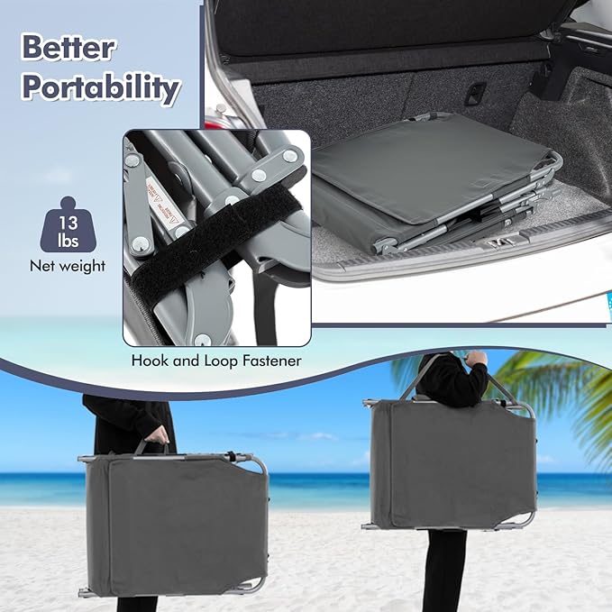 Goplus Tanning Chair, Folding Outdoor Beach Lounge Chair with Face & Arm Hole, Carrying Strap, Pillow - Photo 7