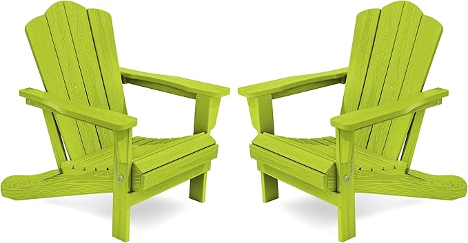 KINGYES Folding Adirondack Chair Set of 2, HDPE All-Weather Folding Adirondack Chair, Apple