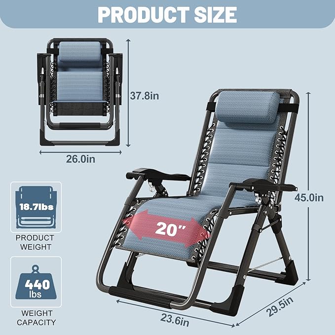 Slsy Zero Gravity Chair, Reclining Lounge Chair with Removable Tray for Indoor and Outdoor - Photo 2