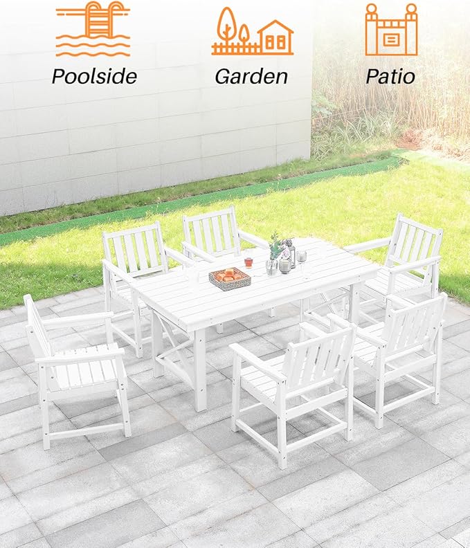 HDPE Patio Dining Set, 5-Piece Outdoor Table and Chairs with Umbrella Hole, Modern Outdoor Dining Set for 4 - Photo 7