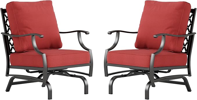 Metal Outdoor Rocker Patio Chairs Set of 2 with 5.75" Extra Thick Cushion - Photo 8