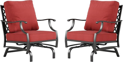 Metal Outdoor Rocker Patio Chairs Set of 2 with 5.75" Extra Thick Cushion, 2 Piece High Back Rocker Patio Chairs All Weather Outdoor Furniture Seating for Deck Balcony Porch, Rust Red