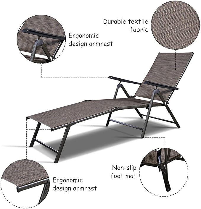 COSTWAY 2PCS Pool Chaise Lounge Chair Recliner Outdoor Patio Furniture Adjustable New