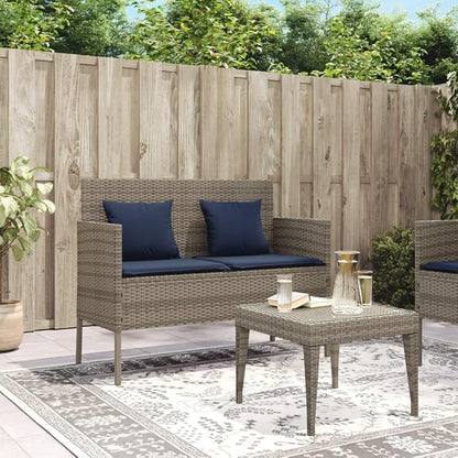 Garden Bench Deck Bench Patio Bench with Cushions Gray Poly Rattan
