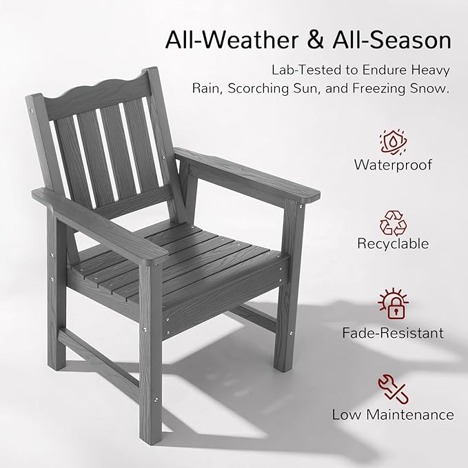 Stoog 3 Piece Patio Dining Sets, All-Weather Outdoor Chairs Set of 2 with Table, Include 2 Patio Chairs and 1 Side Table, Grey