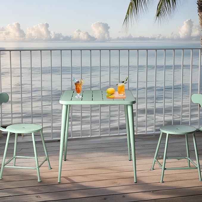 Modern Small Patio Table for Outdoor& Indoor Industrial Metal Bar Table Square Dinner Table for Small Space Working Study Desk 27.5 * 27.5 * 30inch(L*W*H)
