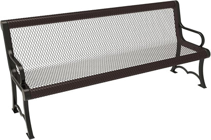 COATEDOUTDOORFURNITURE Coated Outdoor Furniture Heavy-Duty Outdoor Bench Thermoplastic Coated, Expanded Metal, Commercial-Grade Garden Bench, Made in America (Portable with Back, 6 Ft, Brown)