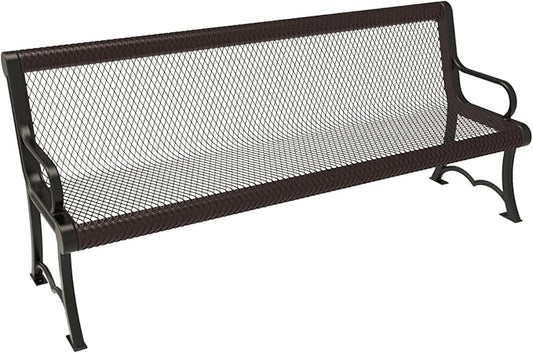 COATEDOUTDOORFURNITURE Coated Outdoor Furniture Heavy-Duty Outdoor Bench Thermoplastic Coated, Expanded Metal, Commercial-Grade Garden Bench, Made in America (Portable with Back, 6 Ft, Brown)
