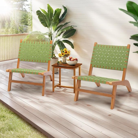 VINGLI Wooden Outdoor Chair, All-Weather Patio Seat with PE Woven Fabric, Adirondack Chair for Lawn, Balcony, Deck (1, Green and Brown)