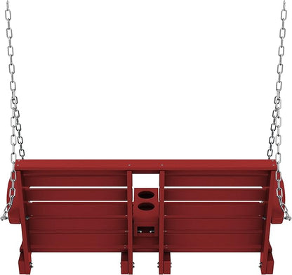 KINGYES Outdoor Hanging Patio Swing Chair, 2 Seat with Cup Holders, Waterproof Bench for Courtyard & Garden, 660LBS Weight Capacity, Red