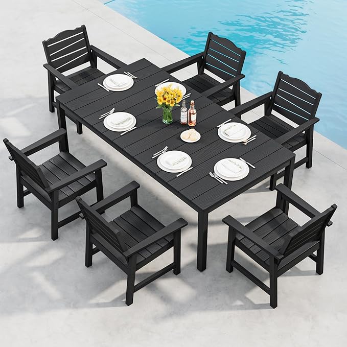 Outdoor Dining Table, Weatherproof 63" Rectangle HIPS Patio Dining Table for 6, with 2" Umbrella Hole, Outdoor Table for Backyard Deck Poolside, Black