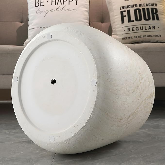 Outdoor Side Table Round Concrete End Table Faux Stone Side Tables Travertine Small Coffee Tables for Indoor Outdoor, Garden Stool Plant Stand for Porch Backyard Patio Faux Marble-Barrel
