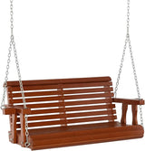Outsunny Porch Swing with Chains and Cupholders, 2 Person Wooden Patio Swing Chair, 440 lbs. Weight Capacity, for Garden - Photo 1