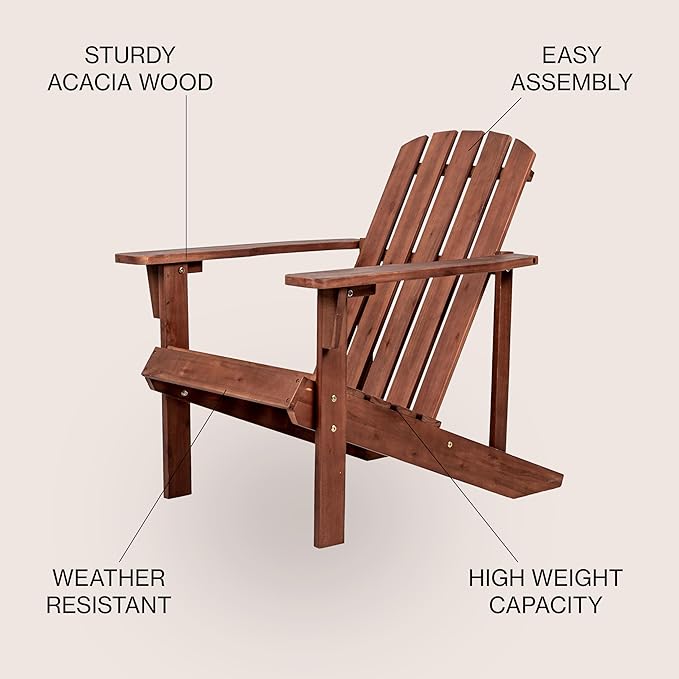 JONATHAN Y PAT1002C Westport Outdoor Patio Traditional Acacia Wood Adirondack Chair for Garden, Lawn, Backyard, Pool, Deck, Beach, Firepit, Dark Brown