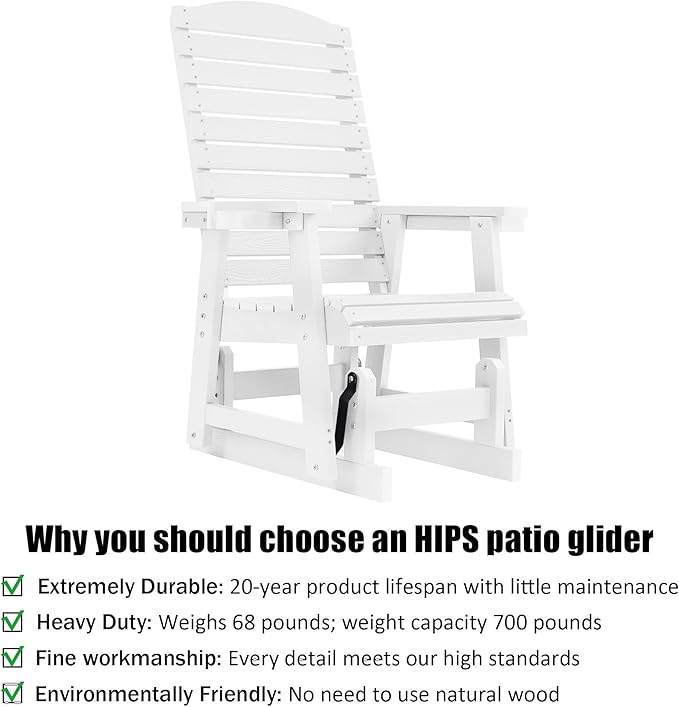 Poly Lumber Patio Glider with Cup Holders, High Backrest and Deep Contoured Seat, HIPS Material, All-Weather Resistant - Photo 3