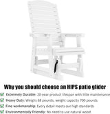 Poly Lumber Patio Glider with Cup Holders, High Backrest and Deep Contoured Seat, HIPS Material, All-Weather Resistant - Photo 3