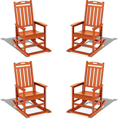 LOUNZY Outdoor Rocking Chair with Footboards Set of 4, HDPE Rocking Chair Patio Porch Rocker with 380lbs Support for Adult, Orange