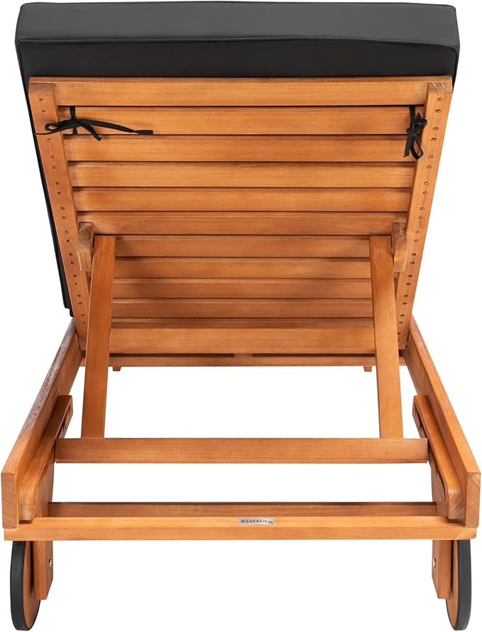 SAFAVIEH Outdoor Collection Newport Natural/ Black Cushion Built-in Side Table Adjustable Chaise Lounge Chair - Photo 4