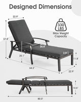 HOMEFUN Outdoor Chaise Lounge Chair, Hand-Brushed Wood Grain Cast Aluminum Reclining Lounger with Cushion - Photo 2