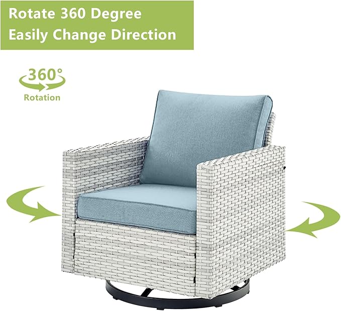 Wicker Outdoor Patio Furniture Set - 8 Piece Patio Conversation Set with 4 Swivel Rocker Chairs, 2 Rattan Ottoman - Photo 3