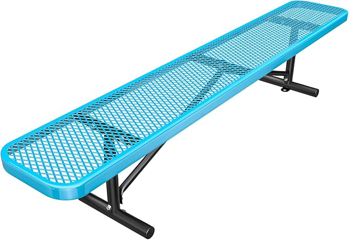 8FT/96INCH Heavy Duty Metal Garden Park Bench for Outside, Weatherproof Commercial Industrial Outdoor Garden Benches, Expanded Metal Mesh Bench for Shopping Malls, Lawn, Deck, Patio, Porch, Blue