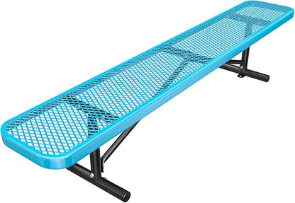 8FT/96INCH Heavy Duty Metal Garden Park Bench for Outside, Weatherproof Commercial Industrial Outdoor Garden Benches, Expanded Metal Mesh Bench for Shopping Malls, Lawn, Deck, Patio, Porch, Blue