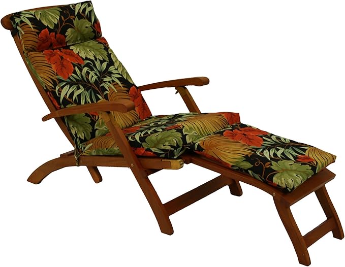 Blazing Needles All-Weather Outdoor Steamer Deck Lounger Cushion, Lemon - Photo 1