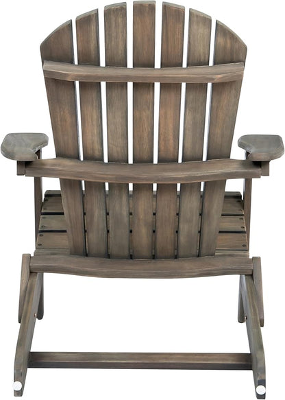 Folding Adirondack Chair, Outdoor Gray Adirondack Chairs with Wood Texture, Acacia Wood Fire Pit Chairs, All Weather, for Deck Backyard Patio Outdoor Garden