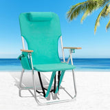 VINGLI 17" Tall Beach Chairs for Adults, Aluminum 4-Position Backpack Beach Chair with Wooden Armrests - Photo 1