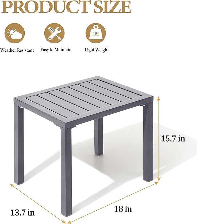 Crestlive Products Aluminum Outdoor Side Table, Rectangular End Table - Photo 3