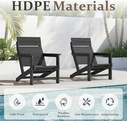Adirondack Chair, Outdoor Patio Lawn Chairs, Outside HDPE Chairs with One-Piece Backrest for Lawn, Yard & Poolside, Black