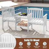 Tangkula Outdoor Wood Loveseat with 2-Tier Side Table and Umbrella Hole - Photo 7