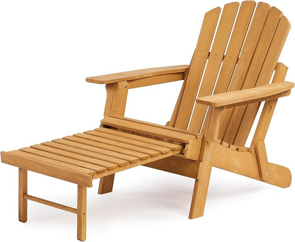 Oversized Outdoor Wooden Folding Adirondack Chair with Retractable Ottoman - Photo 1