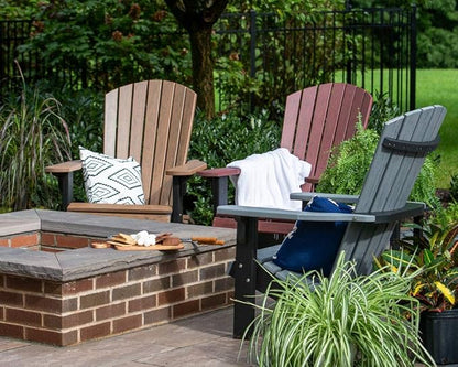 Leisure Lawns Poly Plastic Fanback Adirondack Chair, Outdoor Patio Chair - Amish Made in USA (Weatherwood on Black)
