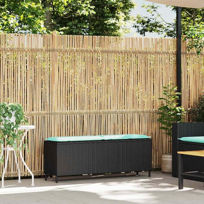 Patio Bench with Cushion Black Outdoor Furniture Yard Bench for Garden Courtyard 43.3"x11.8"x15.9" Poly Rattan