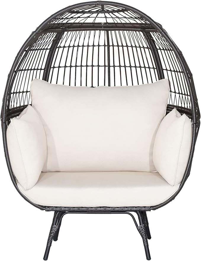 Giantex Oversized Wicker Egg Chair, Outdoor & Indoor Hammock Chair with Thick Cushions - Photo 1