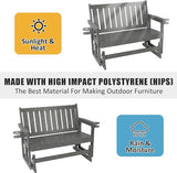 Poly Lumber Patio Glider, HIPS Material Weather-Resistant Swing Bench for Outdoor Porch Garden, Gray - Photo 4