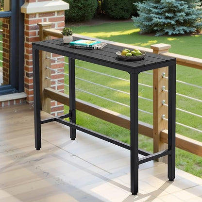 Crestlive Products Outdoor Bar Table, 43'' Rectangle Patio Counter Height Table High Pub Table with Waterproof Top and Sturdy Metal Frame for Balcony, Bistro, Garden, Backyard, Hot Tub(Black)